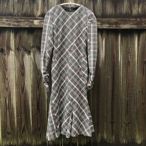 Drome Plaid Midi Dress Size XS Wool Blend Long Sleeves Paneled